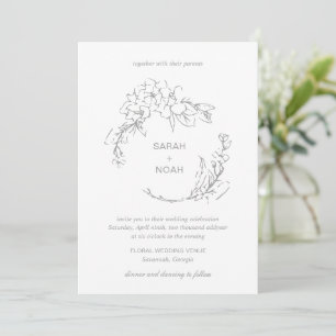 Sarah Gray Floral Wreath Modern Wedding Einladung