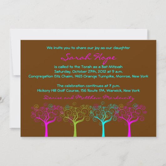 Sarah hofft Custom Pink Bat Mitzvah Einladung (Vorderseite)