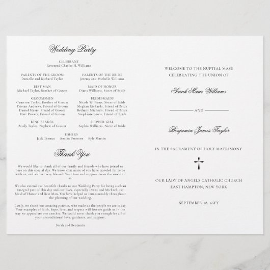 Sarah Katholic Wedding Mass Zeremony Program (Vorderseite)