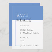 SARAH Modern Blue Minimalistisch Save the Date Car (Vorne/Hinten)