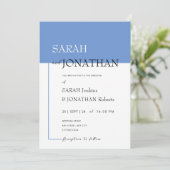 SARAH Modern Blue Minimalistisch Wedding Einladung (Stehend Vorderseite)