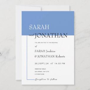 SARAH Modern Blue Minimalistisch Wedding Einladung