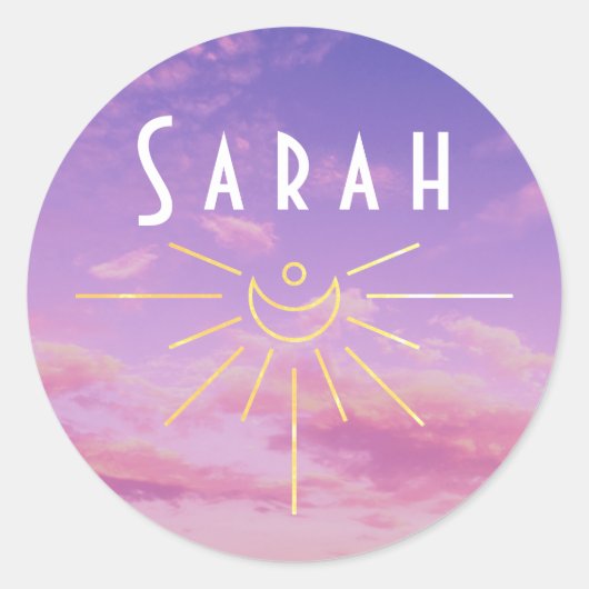Sarah Name Stickers Round Sunshine Boho Hippie (Vorderseite)