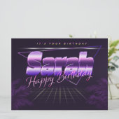 Sarah Name Vorname lila retro Karte Geburtstag (Stehend Vorderseite)