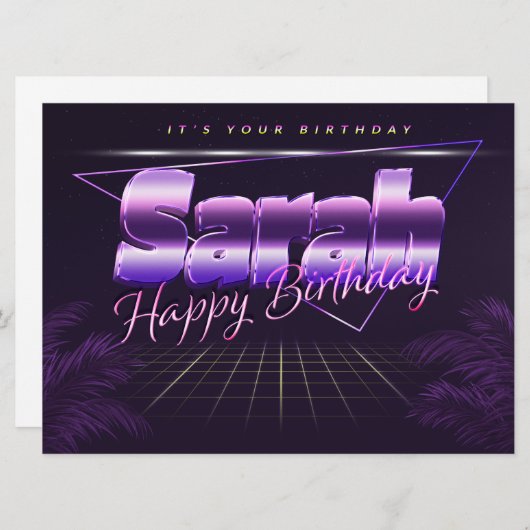 Sarah Name Vorname lila retro Karte Geburtstag (Vorne/Hinten)