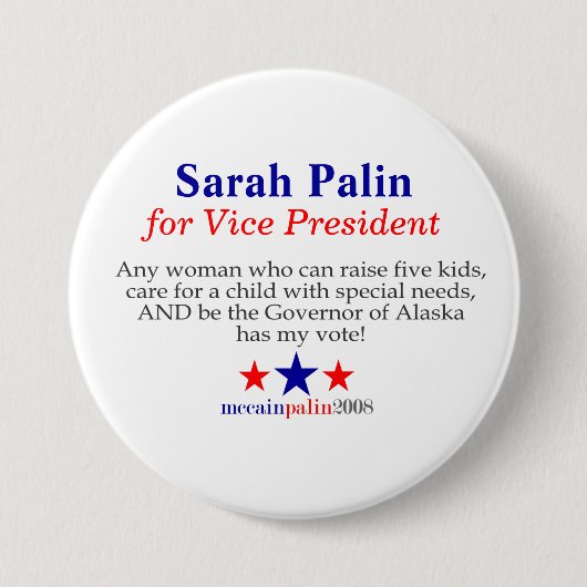 Sarah Palin für Vizepräsidenten Button (Vorderseite)