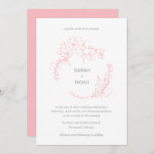 Sarah Pink Floral Wreath Moderne Hochzeit Einladung (Vorne/Hinten)