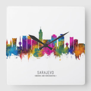 Sarajevo Bosnien und Herzegowina Skyline Quadratische Wanduhr