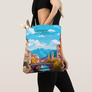 Sarajevo Bosnien Vintag Art Travel Illustration Tasche