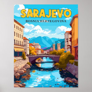 Sarajevo Bosnien Vintage Reise Illustration Poster