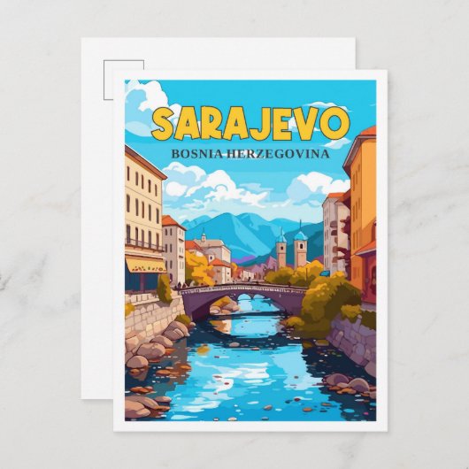 Sarajevo Bosnien Vintage Reise Illustration Postkarte (Vorne/Hinten)