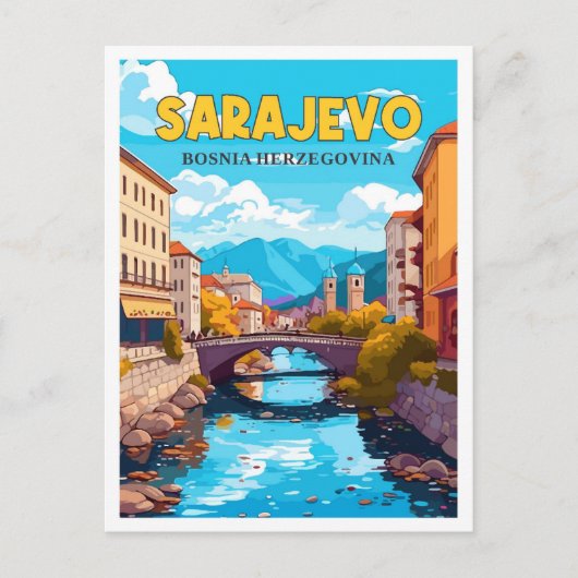 Sarajevo Bosnien Vintage Reise Illustration Postkarte (Vorderseite)