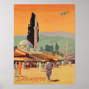 Sarajevo Stadtzentrum, Bosnien, Vintage-Reise Poster