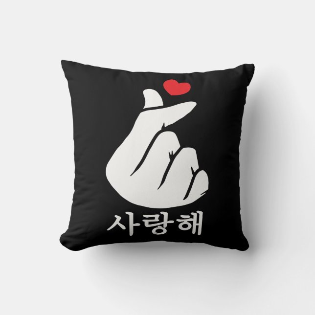 Saranghae Liebe KPop Finger Heart Koreanisch Kissen (Vorderseite)