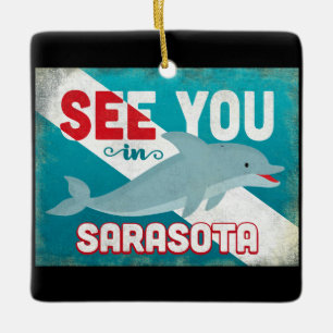 Sarasota-Delfin - Retro-Reise im Vintage-Stil Keramikornament