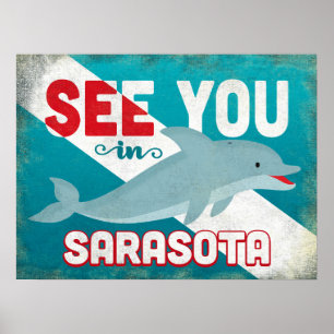 Sarasota Dolphin - Retro Vintage Reise Poster