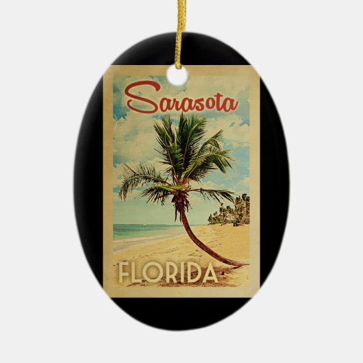 Sarasota-Palme-Vintage Reise Keramik Ornament (Vorne)