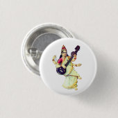 Saraswati, Hindu Goddess Button (Vorne & Hinten)