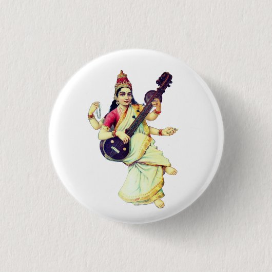Saraswati, Hindu Goddess Button (Vorderseite)