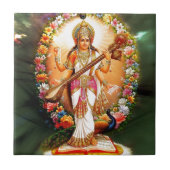 Saraswati mit Blumen Fliese (Vorderseite)