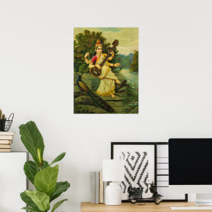 Saraswati, Musikgöttin von Raja Ravi Varma Poster