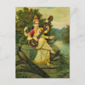 Saraswati, Musikgöttin von Raja Ravi Varma Postkarte (Vorderseite)