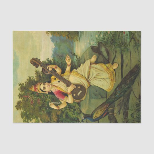Saraswati, Musikgöttin von Raja Ravi Varma Seidenpapier (Vorderseite)