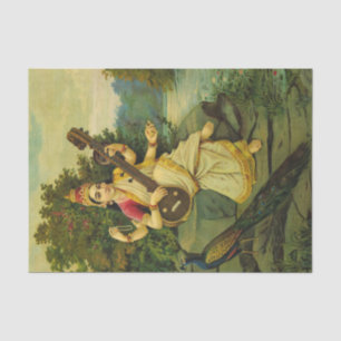 Saraswati, Musikgöttin von Raja Ravi Varma Seidenpapier