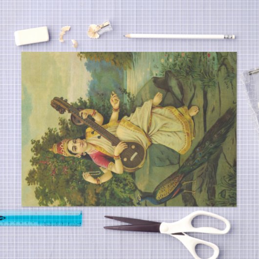 Saraswati, Musikgöttin von Raja Ravi Varma Seidenpapier (Handwerk)
