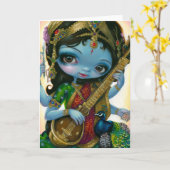 "Saraswati Playing Veena" Grußkarte Karte (Gelbe Blume)