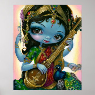 Saraswati Playing Veena Hindu Goddess Art DRUCKEN Poster