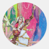 Saraswati Runder Aufkleber (Vorderseite)