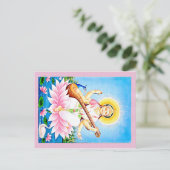 Saraswati sitzt auf Pink Lotus Postkarte (Stehend Vorderseite)