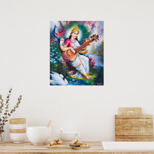 Saraswati von M Ramalingam Poster (Küche)