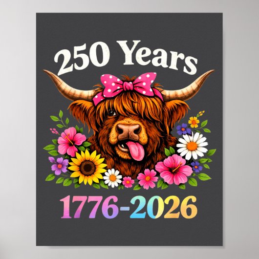 Sarcasm Highland Cow Happy New 250 Years American  Poster (Vorne)