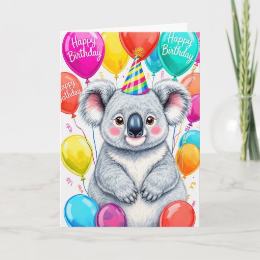 Sarcastic Birthday Koala with Colorful Balloons Karte (Vorderseite)
