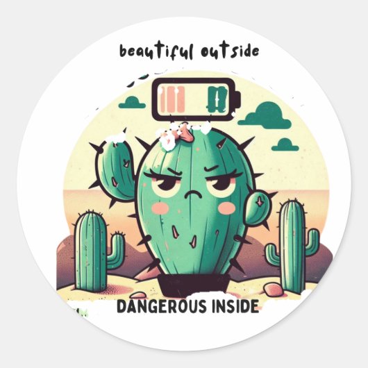 Sarcastic Cactus with Low Battery Runder Aufkleber (Vorderseite)