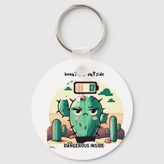 Sarcastic Cactus with Low Battery Schlüsselanhänger (Vorderseite)