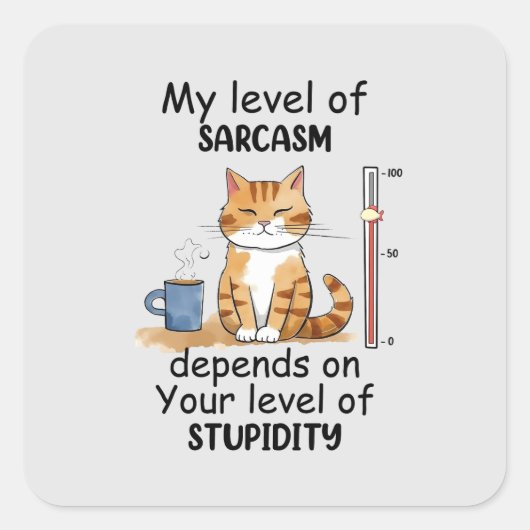 Sarcastic Cat - Funny Orange Art Quadratischer Aufkleber (Vorderseite)