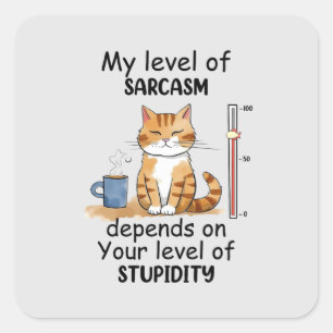 Sarcastic Cat - Funny Orange Art Quadratischer Aufkleber
