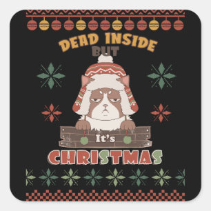 Sarcastic Christmas Dog - Ugly Sweater Inspiriert Quadratischer Aufkleber