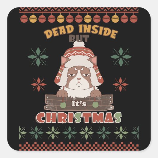 Sarcastic Christmas Dog - Ugly Sweater Inspiriert Quadratischer Aufkleber (Vorderseite)