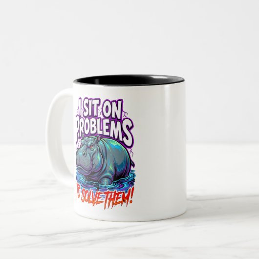 Sarcastic Hippo I Sit On Problems Funny Meme Zweifarbige Tasse (Vorderseite Links)
