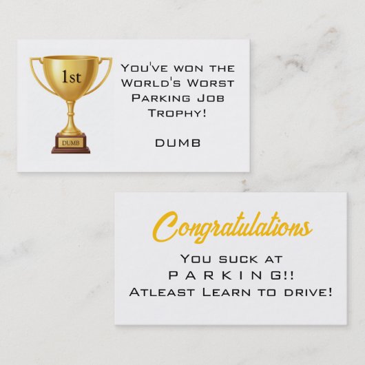Sarcastic Parking Trophy Visitenkarte (Vorne/Hinten)