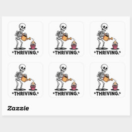 Sarcastic Skeleton Design'Thriving' Quadratischer Aufkleber