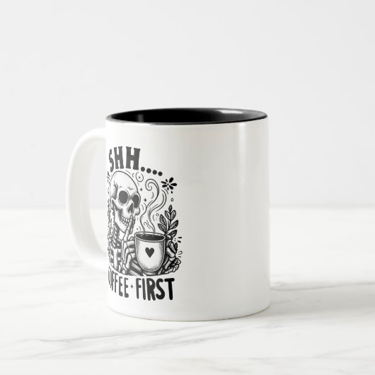 Sarcastic Skeleton Funny Coffee Zweifarbige Tasse (Vorderseite Links)