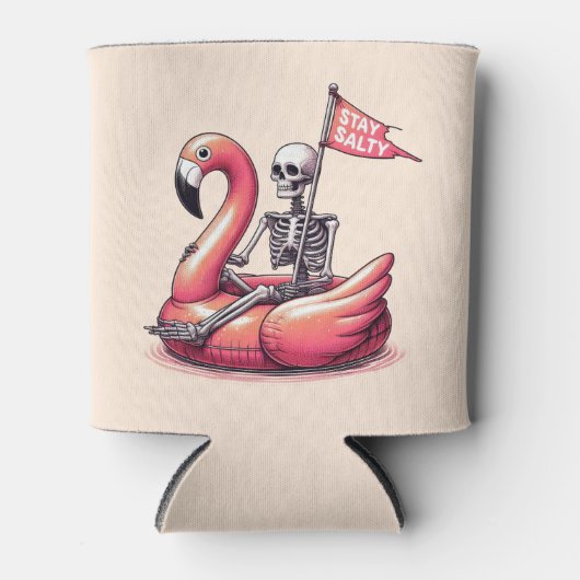 Sarcastic Skeleton über Flamingo - Bleibe Salty Dosenkühler (Vorderseite)