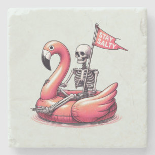 Sarcastic Skeleton über Flamingo - Bleibe Salty Steinuntersetzer