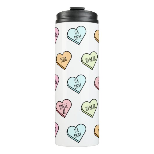 Sarcastic Valentine's Candy Heart Pattern Thermosbecher (Vorderseite)