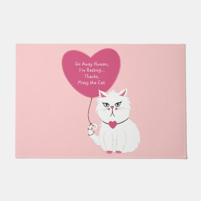 Sarcastic White Cat Funny Custom weg Pink Fußmatte (Vorderseite)